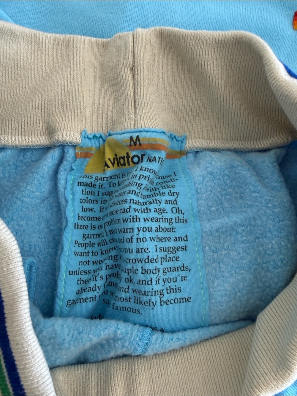 Aviator Nation Light Blue Sweatshirt & Shorts Set with Rainbow Trim - Picture 4 of 4
